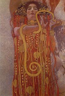 Hygieia by Gustaf Klimt. Roman goddess of cleanliness and hygiene, daughter of the god of medicineAsclepius and Epione.